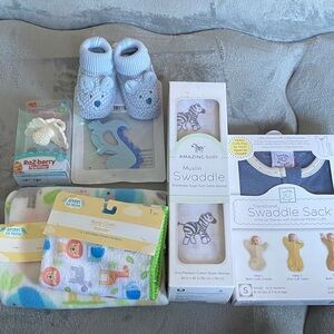 Baby Essentials Bundle with Swaddle Sacks Teethers and Booties